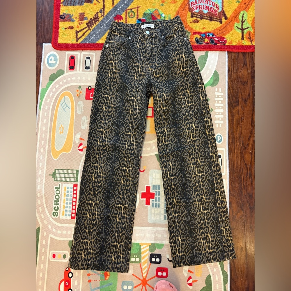 Coffee Leopard Print Jean Pants